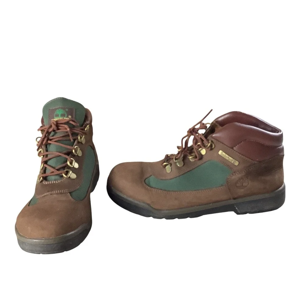 Timberland Field Boots Boys 7 Brown Green Leather Mid Top Gorpcore Lace Up
